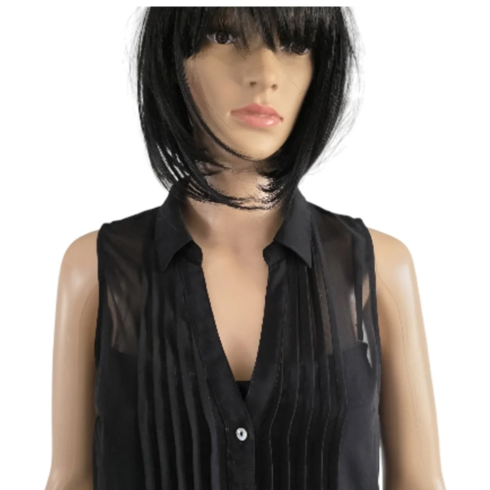 H&M Pleated Sleeveless Sheer Blouse - Black - Chic & Edgy, Size 6 - Picture 4 of 13